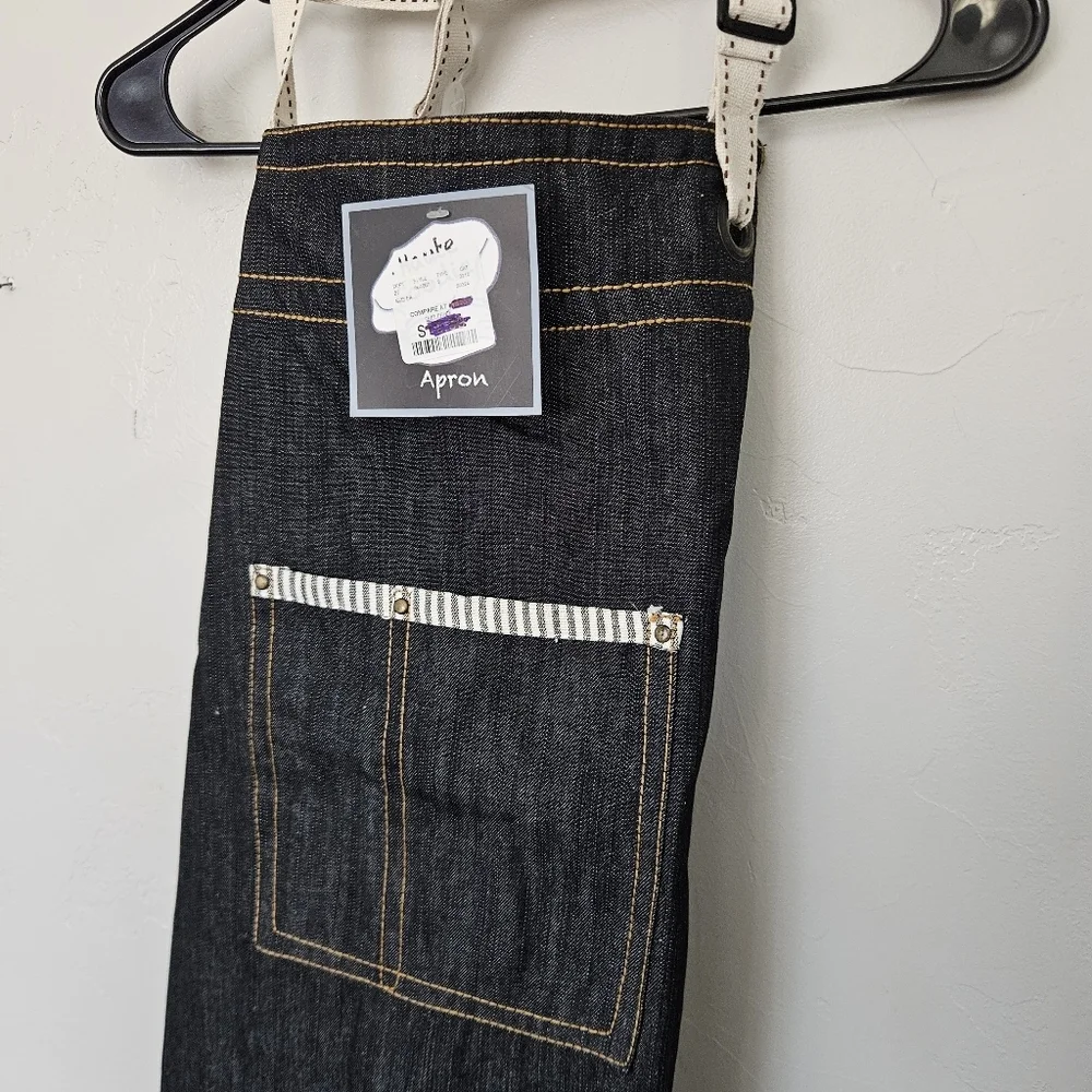 Haute Foodie NWT Dark Wash Denim Apron with White Straps Baker Cooking Gift Idea